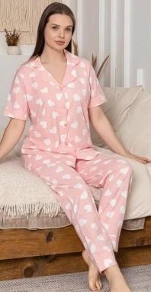 6305 Kadın Kalp Desenli Patlı Pijama Takımı