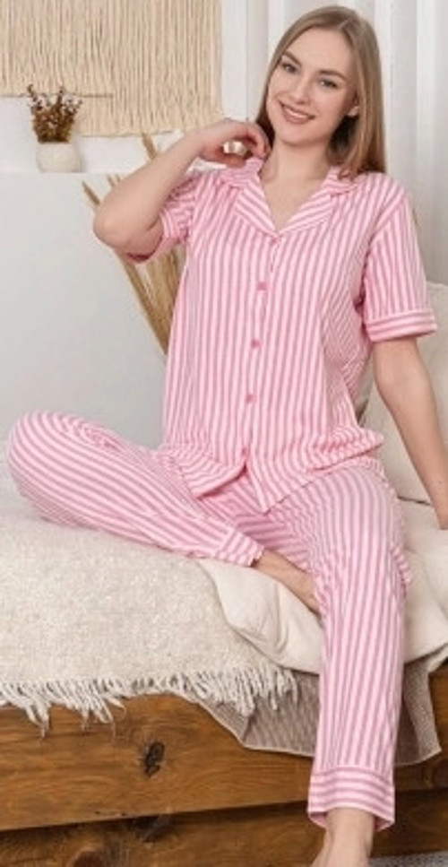 6294 Kadın Çizgili Patlı Pijama Takımı