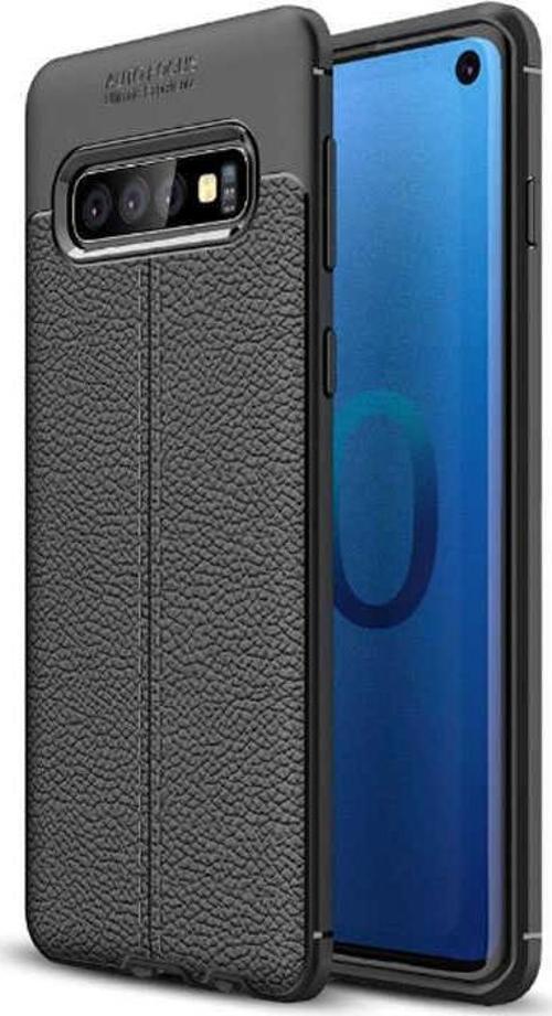 Samsung Galaxy S10 Plus Uyumlu Kamera Korumalı Deri Görünümlü Silikon Kılıf
