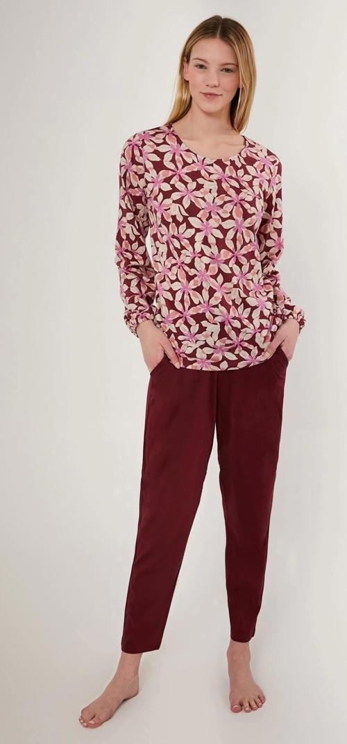 Çiçek Desenli Kadın Uzun Kollu Pijama Takımı