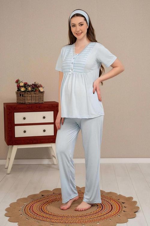 Jakar Sabahlıklı Dantelli Detaylı Lohusa Pijama Takımı