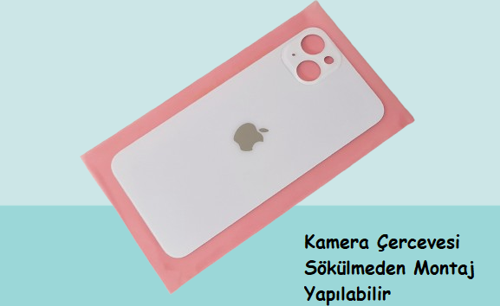 - iPhone 14 PLUS Arka Pil Batarya Kapağı - Cam kapak Geniş Lens Deliği - BEYAZ