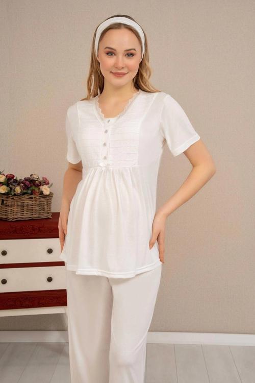 Jakar Sabahlıklı Dantelli Detaylı Lohusa Pijama Takımı