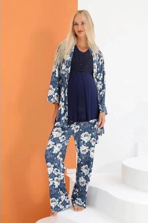 Kadın Sabahlıklı Lohusa Pijama Takımı