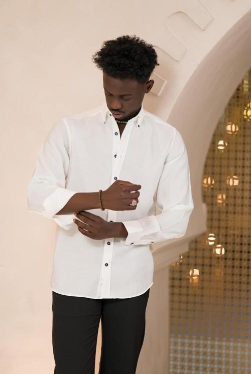 Yaka Düğmeli Yazlık İnce Tiril Tiril %100 Modal Slimfit Gömlek