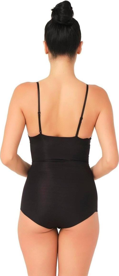 SİYAH   Lazer Kesim Göğsü Açık Slip Korse