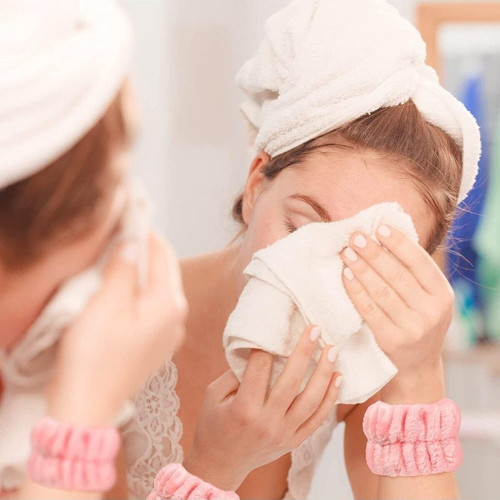 2 Adet Pembe Bileklik Makyaj Yüz Cilt Bakımı Ve Yıkama Kol Bandı Sporcu Spa Bileklik