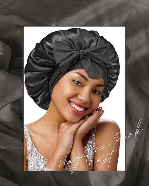Tek katlı Siyah Ipek Saten Saç Bakım Ve Uyku Bonesi Bandana
