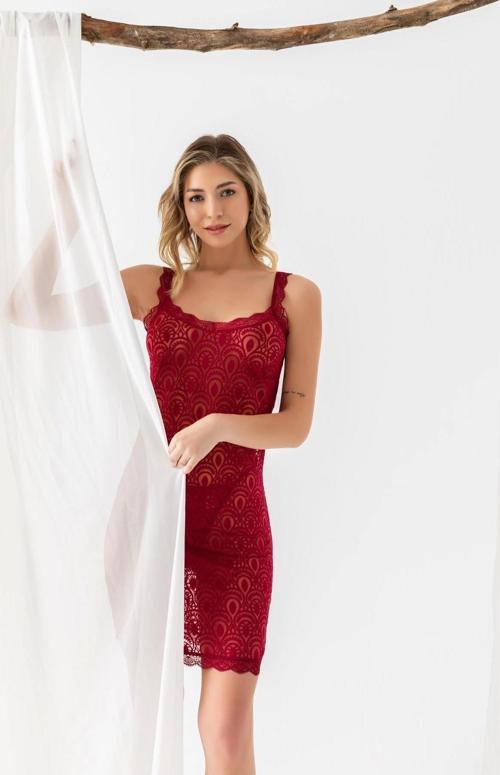 DEVORE TRANSPARAN BABYDOLL STRİNG TAKIM BORDO (31842)