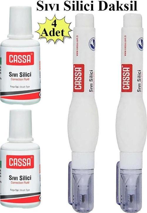 Sıvı Silici Daksil ve Kalem Daksil 4 Adet Cassa Fırçalı Sıvı Düzeltici Daksil Yazı Düzeltici Okul Ofis Büro Fırça Uçlu