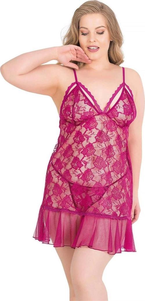 Miss Büyük Beden Vişne Kısa Tül Gecelik