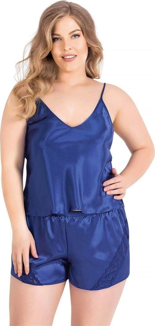 Miss Büyük Beden Saks Saten Babydoll Şort Takımı