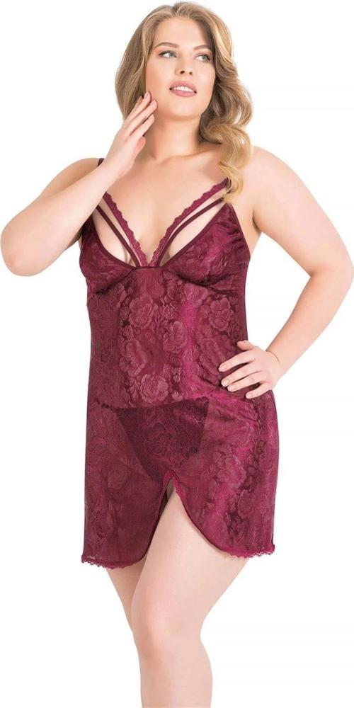 Miss Büyük Beden Bordo Kısa Jakarlı Gecelik