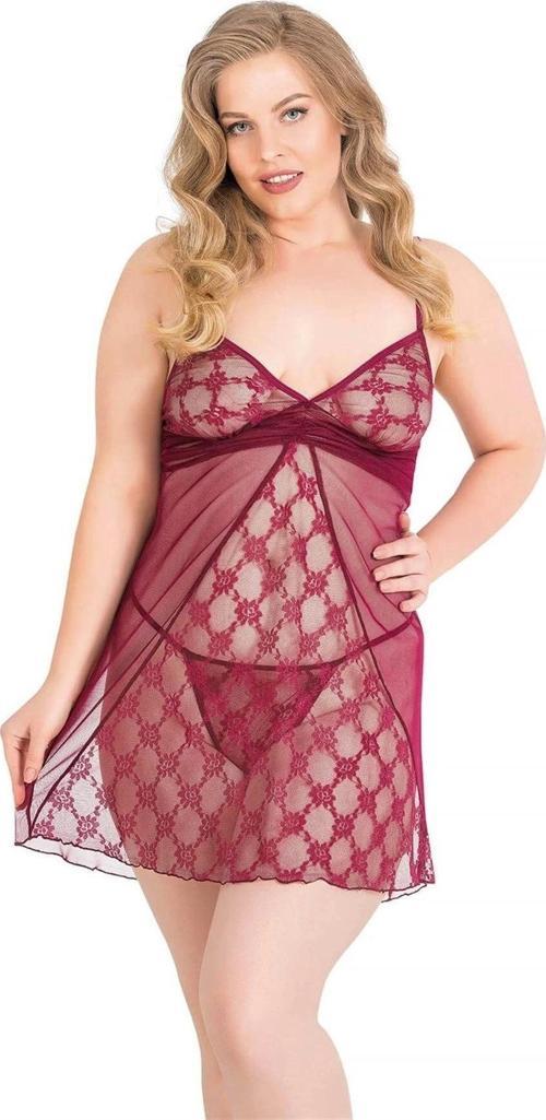 Miss Büyük Beden Bordo Kısa Tül Gecelik