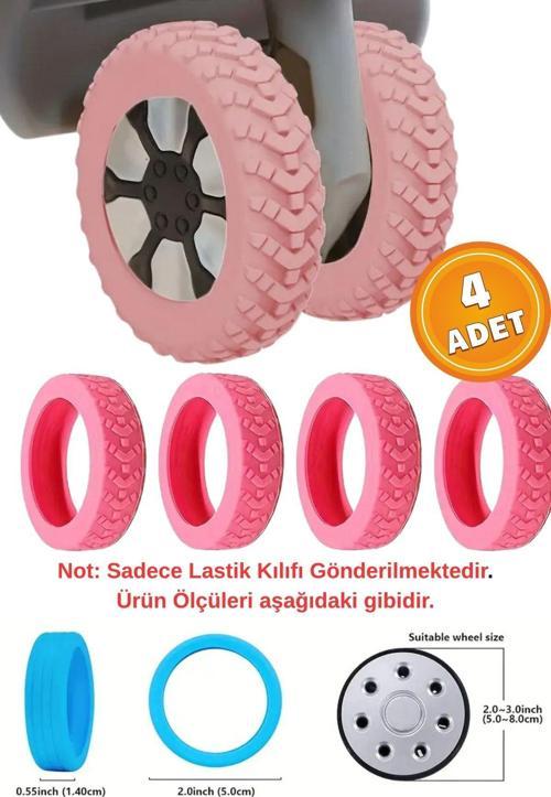4 Adet Pembe Bavul Tekerlek Kılıfı Valiz Tekerleği Silikon Aşınmaya Dayanıklı Ses Önleyici