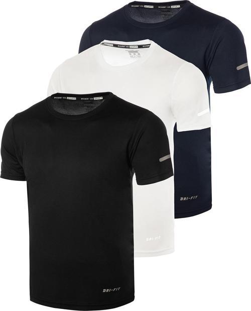 Erkek 3'lü Paket Dry Fit Siyah Lacivert Beyaz Atletik Nem Emici Günlük Tshirt