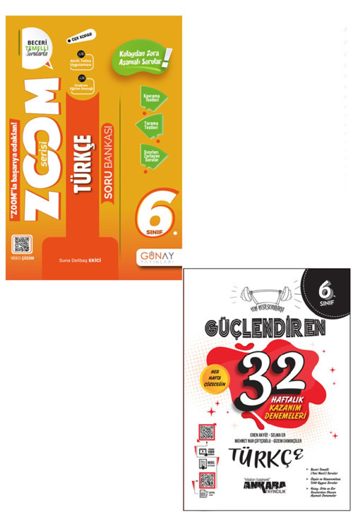 Günay Yayınları 6. Sınıf Zoom Türkçe + Ankara 6. Sınıf Güçlendiren Türkçe 32 Haftalık Deneme