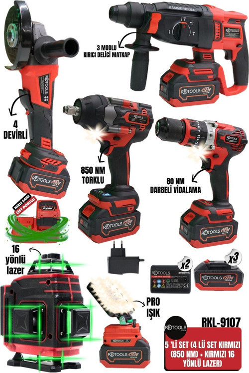 5 'Lİ SET (4 LÜ SET KIRMIZI HK. (850 NM) + KIRMIZI 16 YÖNLÜ LAZER)