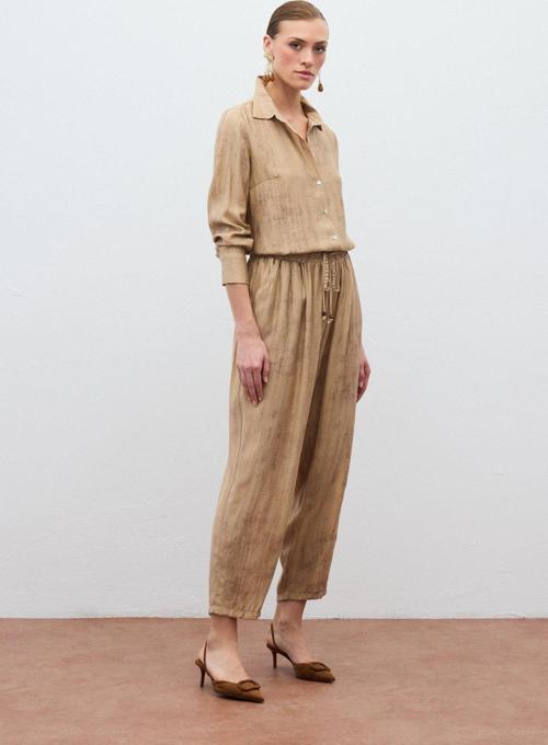 Batık Desenli  Pantolon - Camel