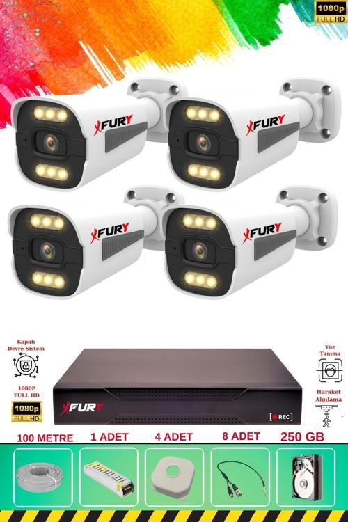 4 Kameralı 6 Warm Led Gece Renkli Görüş-Cepten İzle-Su Geçirmez Güvenlik Kamerası Seti 250GB