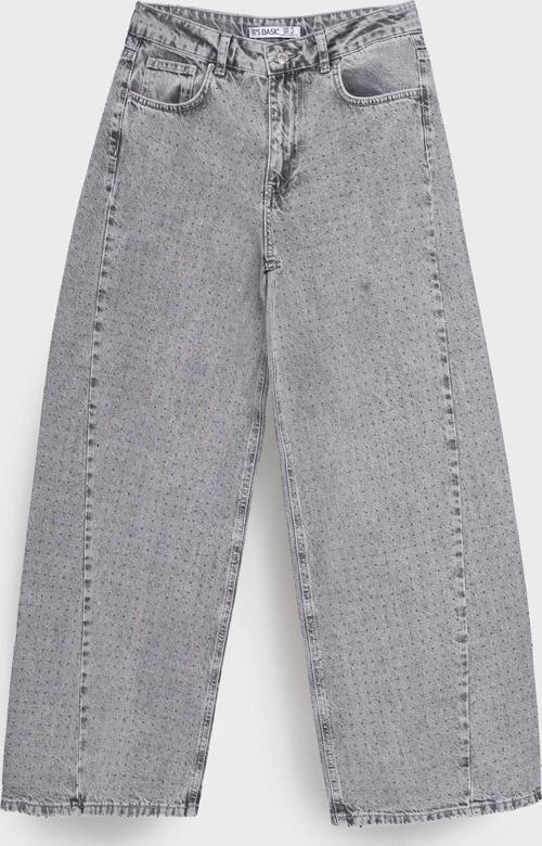 Kadın Füme Renk 3s5-12 Palazzo Fit Parlak Taş Detaylı Tasarım Denim Jean