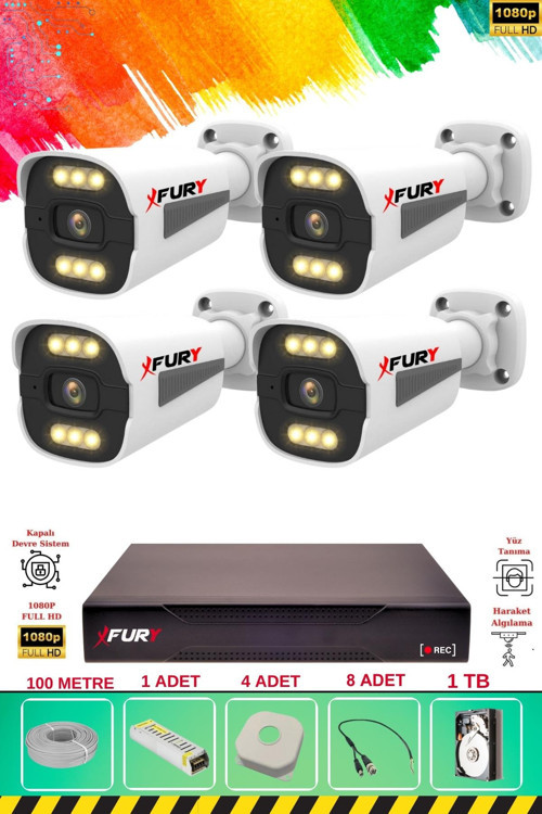 4 Kameralı 6 Warm Led Gece Renkli Görüş-Cepten İzle-Su Geçirmez Güvenlik Kamerası Seti 1TB