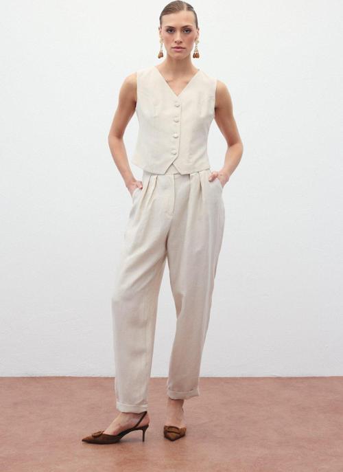 Salaş Keten Pantolon - Taş