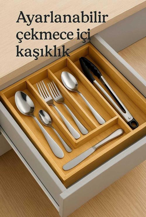 Bambu Ayarlanabilir Çekmece Içi Ölçü Ayarlı Kaşıklık 5-7 Bölmeli