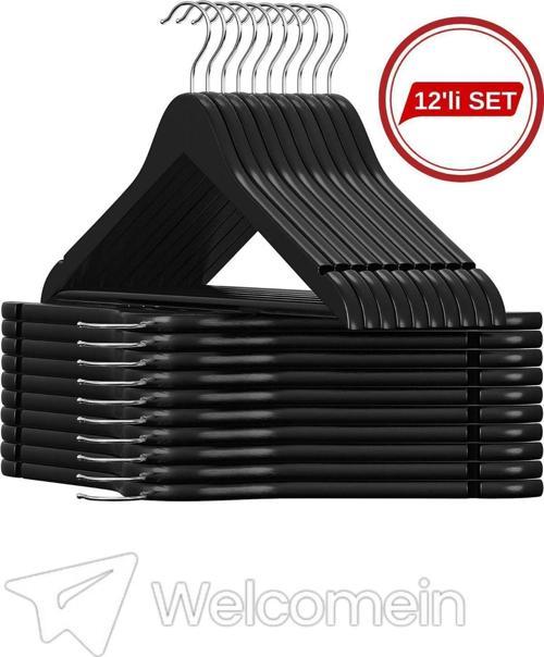 Ahşap Görünüm Omuz Kaymaz Plastik Kıyafet Elbise Gömlek Ceket Pantolon Askısı Döner Kancalı 12 Adet