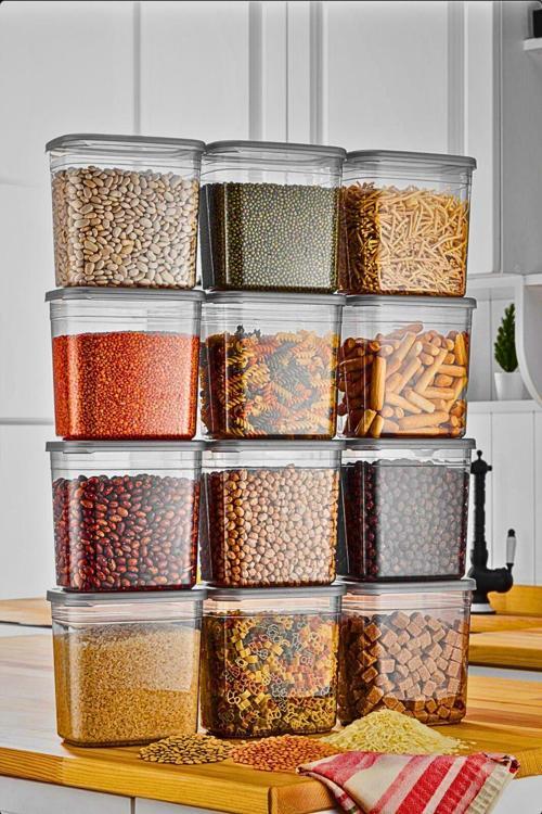 12 Adet 24 Parça 2 Litre Dikdörtgen Erzak Bakliyat Baharat Saklama Kabı Seti 20 Etiket Hediyeli