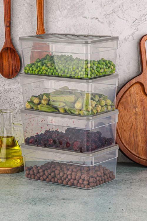 4'Lü Buzdolabı Düzenleyici Organizer Mikrodalga Ve Difrize Uygun Saklama Kabı Antrasit Set