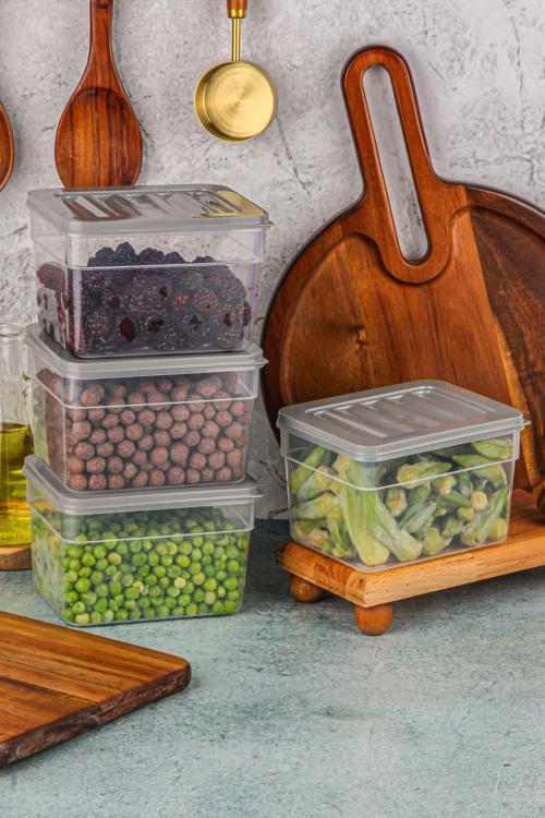 4'Lü Buzdolabı Düzenleyici Organizer Mikrodalga Ve Difrize Uygun Saklama Kabı Antrasit Set