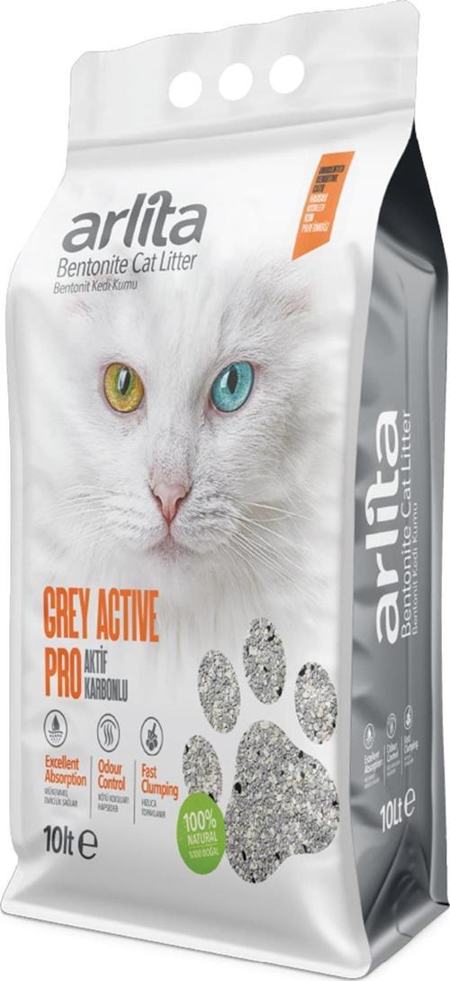 Arlita Grey Actıve Pro Aktif Karbonlu Parfümsüz İnce Tane Topaklanan Koku Hapseden 10 Litre  Kedi Kumu