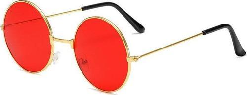 Yuvarlak Cam John Lennon Tarzı Gold Çerçeveli Kırmızı Gözlük