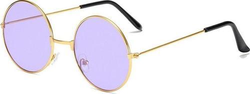 Yuvarlak Cam John Lennon Tarzı Gold Çerçeveli Mor Gözlük