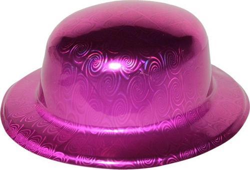 Pembe Renk Hologramlı Plastik Yuvarlak Melon 27x24 cm