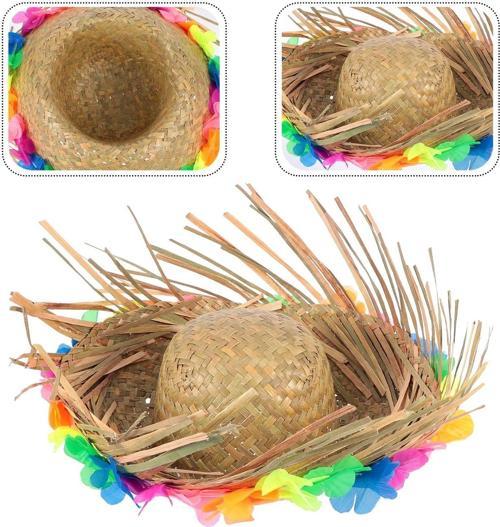 Naturel Renk Püsküllü Örme Hasır Hawaii Luau Aloha Şapka 13x36 cm