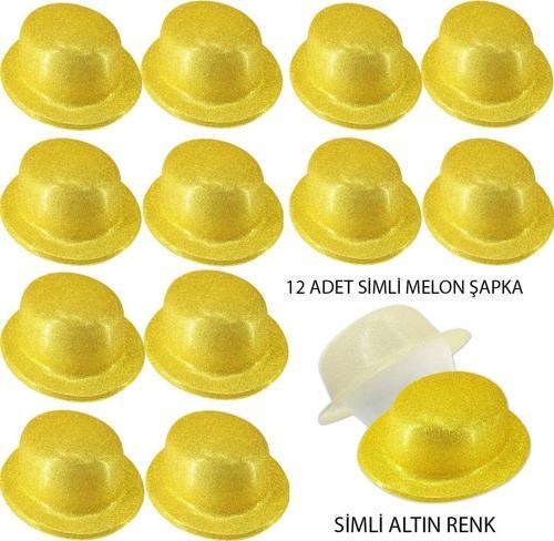 Altın Renk Simli Melon Yuvarlak Parti Şapkası 12 Adet