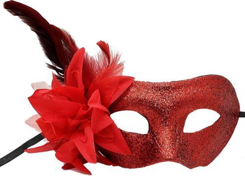 Kırmızı Renk Metalize Sim Görünümlü Parlak Tüylü Parti Maskesi 22x19 cm