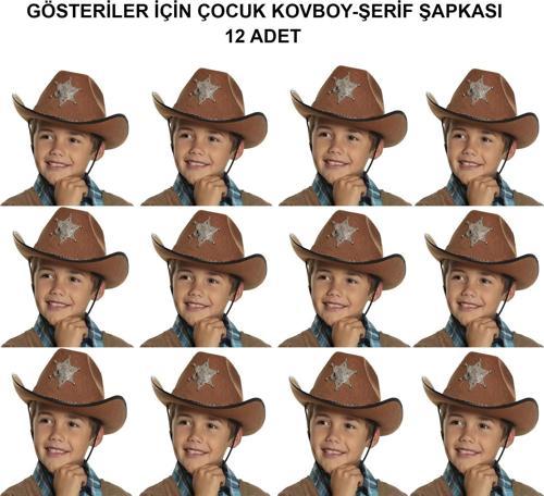 Kovboy Şerif Şapkası Kahve 12 Adet - Kostüm, Parti ve Gösteri Şapkası