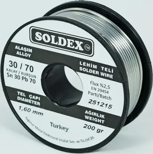 Soldex 30-70 Lehim Teli 200 Gr 1,6 mm Sn:30 - Pb:70