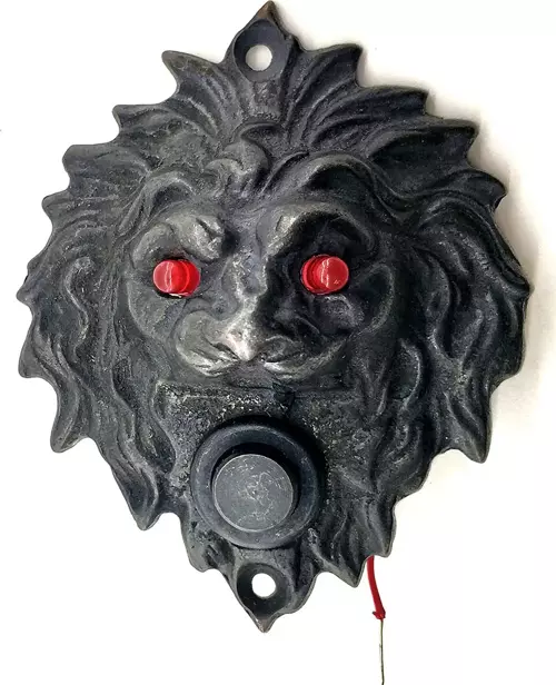 Antika Tarz Dekoratif Pirinç Aslan Kapı Zili - 100x78 mm, Oksit, Led Işıklı