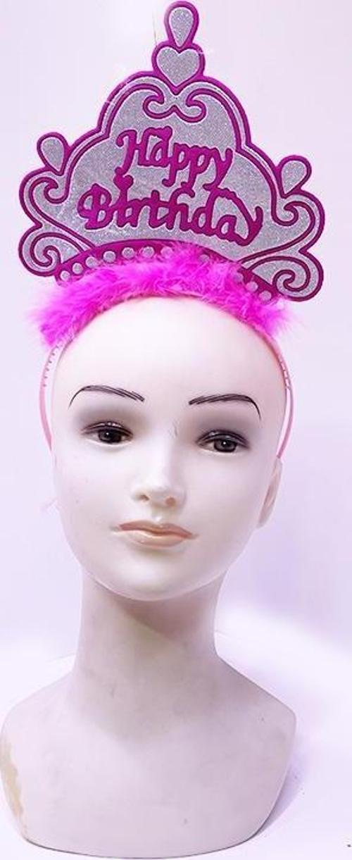 Happy Birthday Neon Pembe Renk Doğum Günü Tacı 24x15 cm