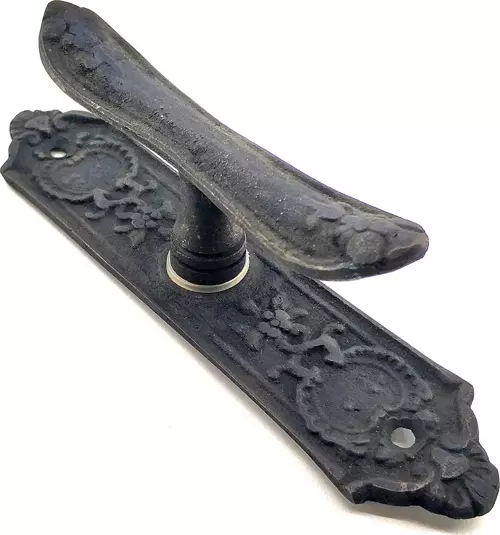 Antika Tarz Dekoratif Pirinç Çiçekli Pencere Kolu - 165x38 mm, Oksit