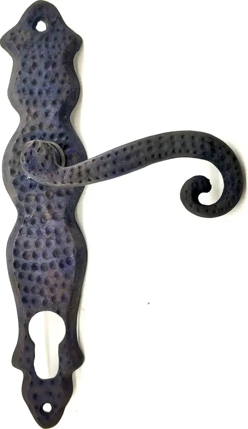 Antika Tarz Dekoratif Pirinç Kıvrık Yale Kapı Kolu - 210x43 mm, Oksit