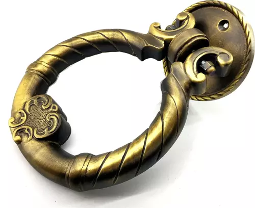 Antika Tarz Dekoratif Pirinç Saray Kapı Tokmağı, Taktak - 97mm, Antik