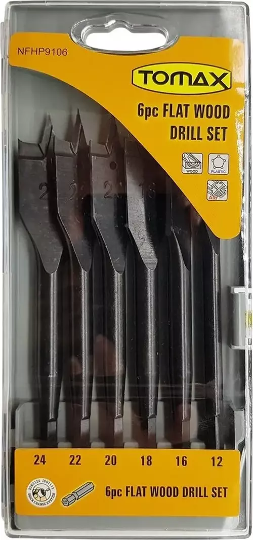 Tomax Yaprak Ahşap Matkap Ucu Takımı 12-24 mm - 6 Parçalı