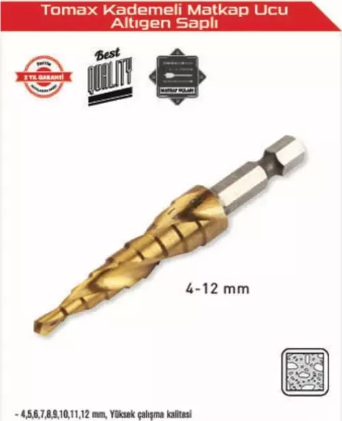 Tomax Kademeli Matkap Ucu 4-12 mm Arası - Altıgen Saplı