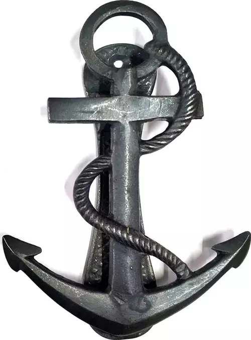 Antika Tarz Dekoratif Pirinç Halatlı, Çapa, Denizci, Gemici Kapı Tokmağı, Taktak - 170x60mm, Oksit