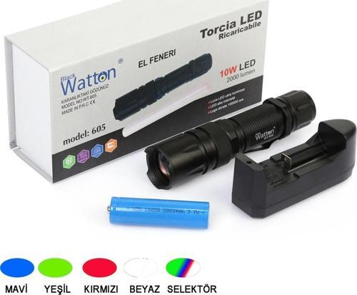 10W 2000 Lümen 4 Renk Güçlü EL Feneri Watton Wt-605